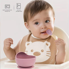 Silicone Baby Feeding Bowl Set with Wooden Spoon