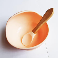 Silicone Baby Feeding Bowl Set with Wooden Spoon