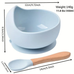 Silicone Baby Feeding Bowl Set with Wooden Spoon