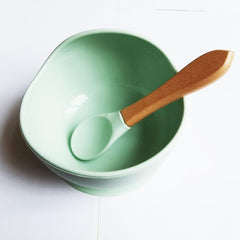 Silicone Baby Feeding Bowl Set with Wooden Spoon