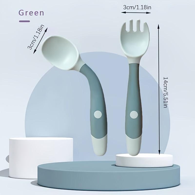 2pcs Baby Bendable Twist Fork and Spoon Set for Training Eating