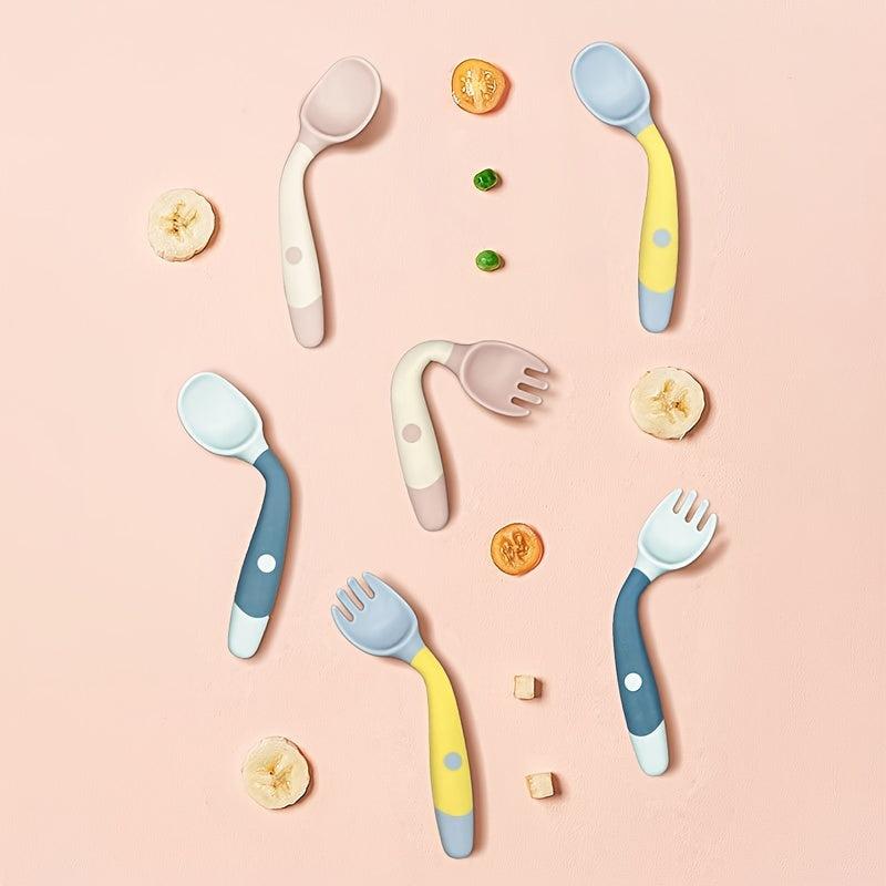 2pcs Baby Bendable Twist Fork and Spoon Set for Training Eating