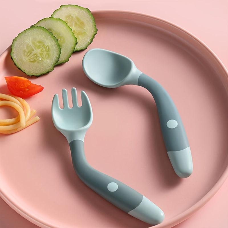 2pcs Baby Bendable Twist Fork and Spoon Set for Training Eating