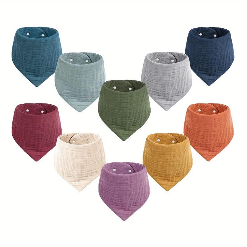 10-Pack Muslin Baby Bibs 100% Cotton Unisex Drool Teething Bibs