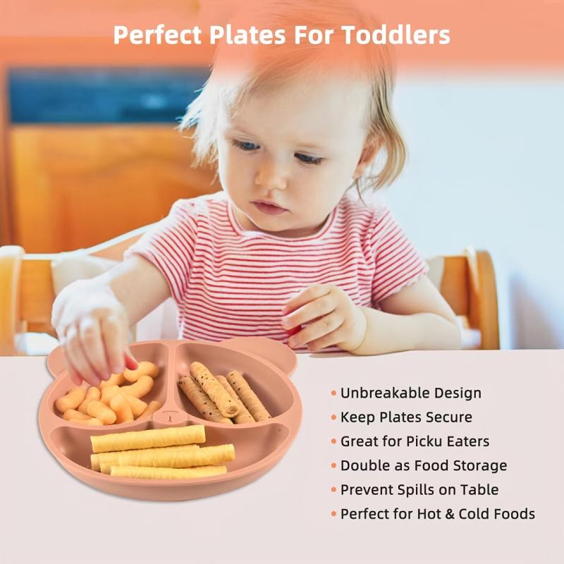 Silicone Suction Plate for Kids, Stays in Place, Split Safe, Microwave Safe