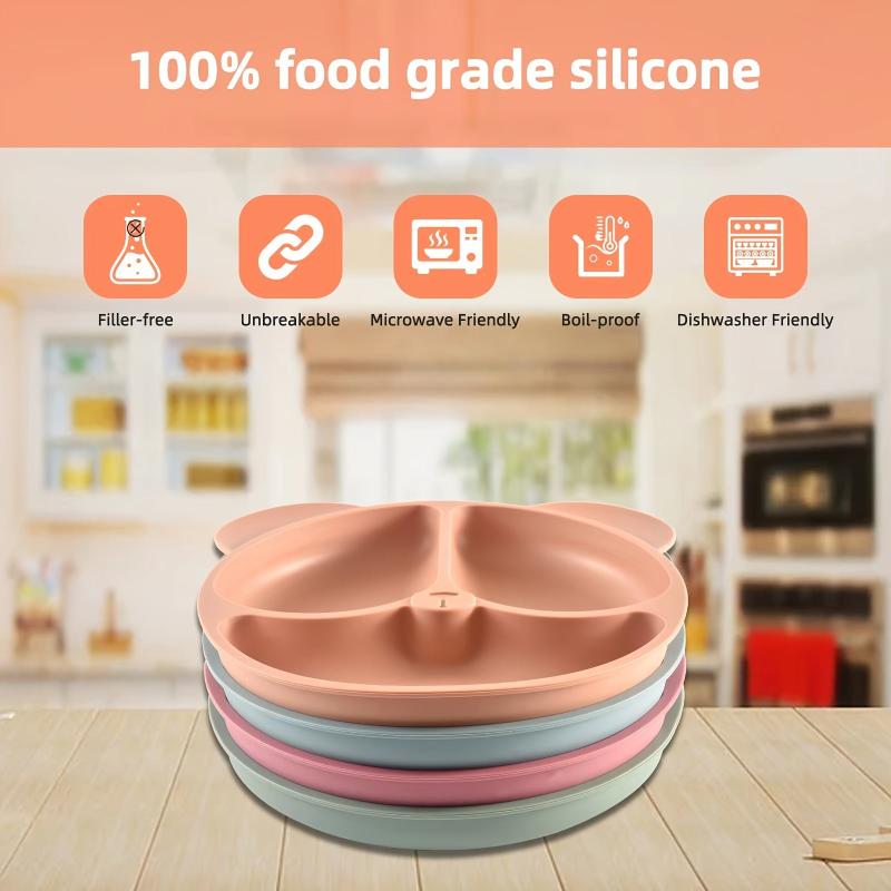 Silicone Suction Plate for Kids, Stays in Place, Split Safe, Microwave Safe