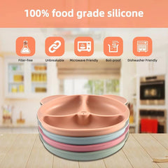 Silicone Suction Plate for Kids, Stays in Place, Split Safe, Microwave Safe