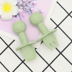 2pcs Silicone Baby Spoon & Fork Set - Safe & Easy Self Feeding Utensils