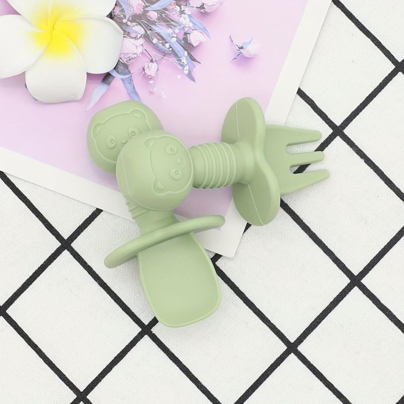 2pcs Silicone Baby Spoon & Fork Set - Safe & Easy Self Feeding Utensils