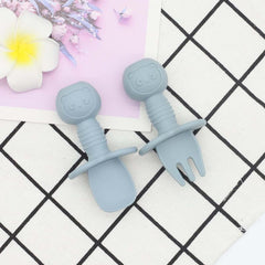 2pcs Silicone Baby Spoon & Fork Set - Safe & Easy Self Feeding Utensils