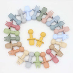 2pcs Silicone Baby Spoon & Fork Set - Safe & Easy Self Feeding Utensils