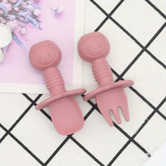 2pcs Silicone Baby Spoon & Fork Set - Safe & Easy Self Feeding Utensils