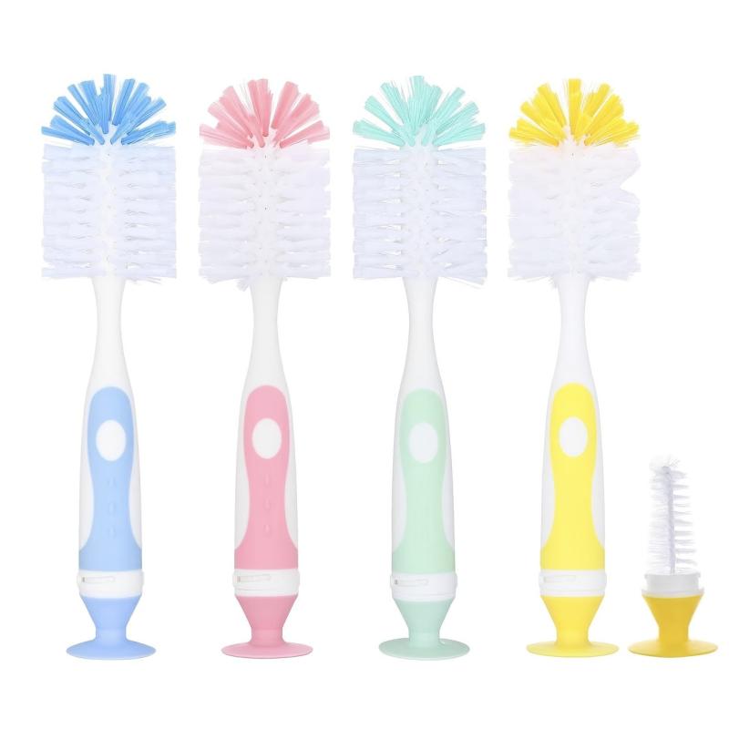 2 in 1 Bristle Bottle Brush w/ Nipple Brush & Stand Baby Bottle Brush Set