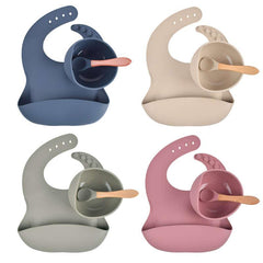 Silicone Baby Feeding Set with Bib, Suction Bowl & Spoon