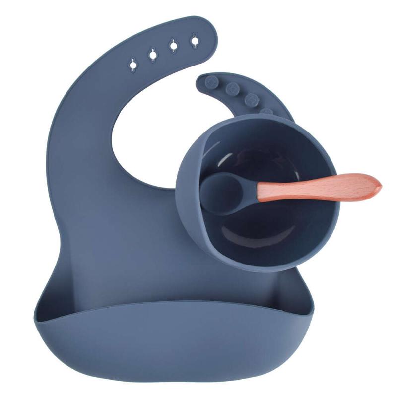 Silicone Baby Feeding Set with Bib, Suction Bowl & Spoon