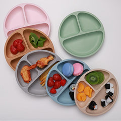 Silicone Triple Grid Baby Plate, No Suction