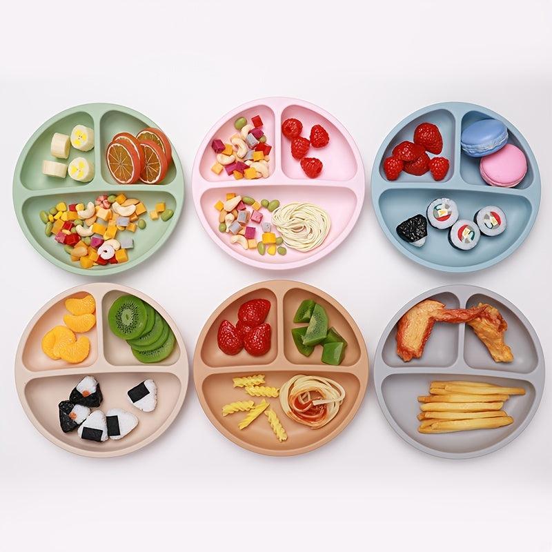 Silicone Triple Grid Baby Plate, No Suction