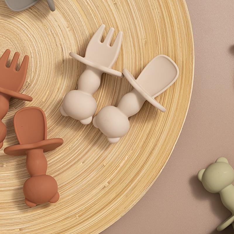 2pcs Baby Training Fork Spoon Set Soft Silicone BPA Learning Tableware
