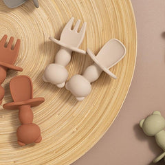 2pcs Baby Training Fork Spoon Set Soft Silicone BPA Learning Tableware