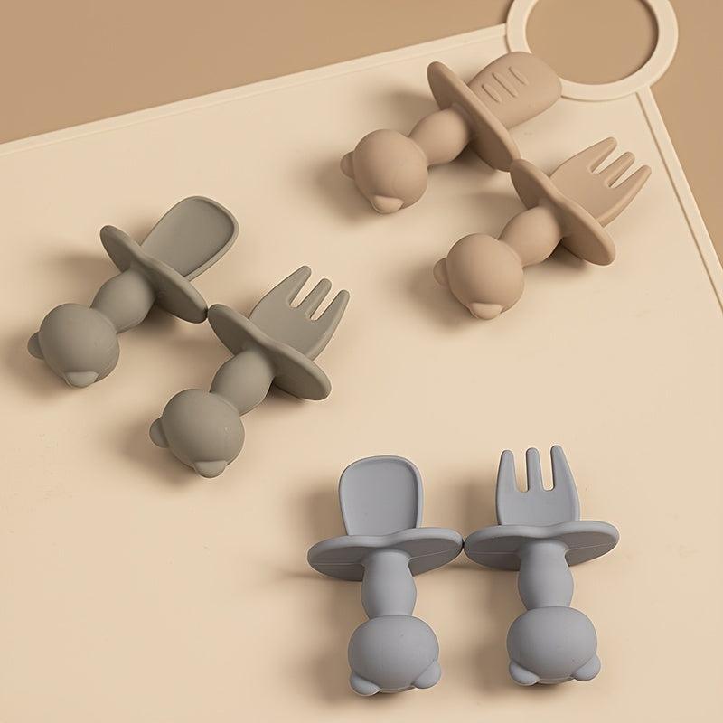 2pcs Baby Training Fork Spoon Set Soft Silicone BPA Learning Tableware