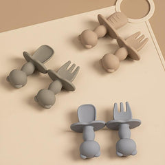 2pcs Baby Training Fork Spoon Set Soft Silicone BPA Learning Tableware