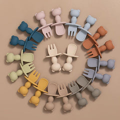 2pcs Baby Training Fork Spoon Set Soft Silicone BPA Learning Tableware