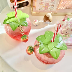 Transparent Strawberry Cup Straw Cup Children Milk Tea Cup