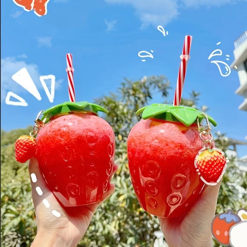 Transparent Strawberry Cup Straw Cup Children Milk Tea Cup