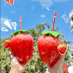 Transparent Strawberry Cup Straw Cup Children Milk Tea Cup