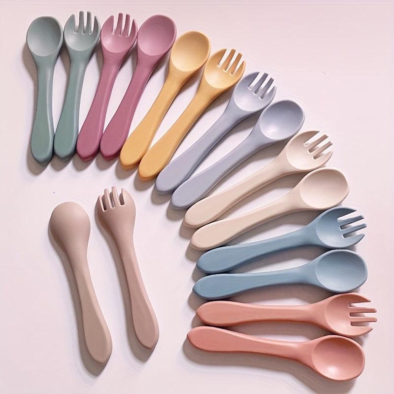 Silicone Baby Spoon & Fork Feeding Set