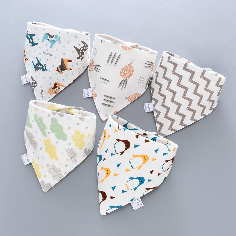 5pcs Baby Bib Triangle Double Layer Button Waterproof Newborn Bib