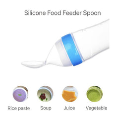 Silicone Baby Food Feeder Bottle with Spoon & Stand