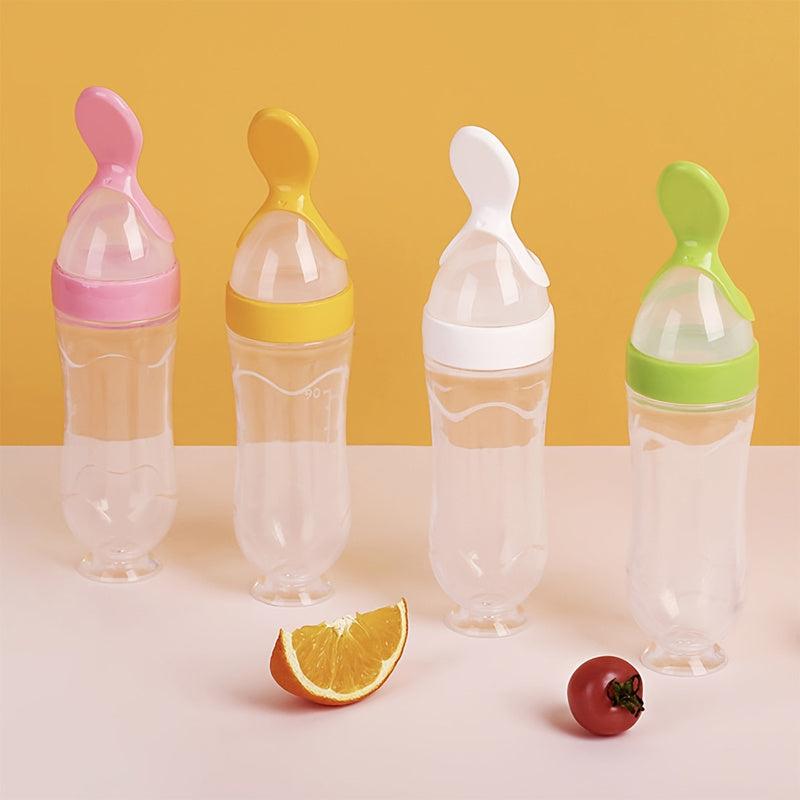 Silicone Baby Food Feeder Bottle with Spoon & Stand