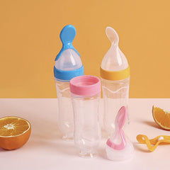 Silicone Baby Food Feeder Bottle with Spoon & Stand