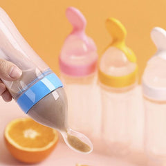 Silicone Baby Food Feeder Bottle with Spoon & Stand