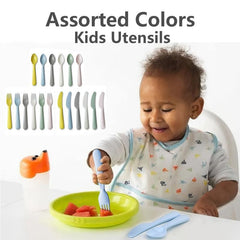 18pcs Kids Plastic Utensils Light Macaroons BPA-Free 6 Colors 1-12 Years Old