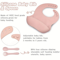 5pcs BPA Silicone Baby Feeding Set Bib Bowl Plate Spoon Fork