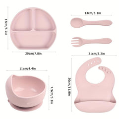 5pcs BPA Silicone Baby Feeding Set Bib Bowl Plate Spoon Fork