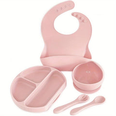 5pcs BPA Silicone Baby Feeding Set Bib Bowl Plate Spoon Fork