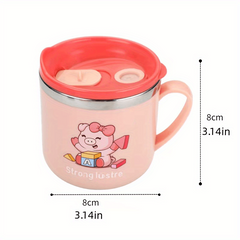 Children's Cartoon Stainless Steel Milk Cup with Lid Straw