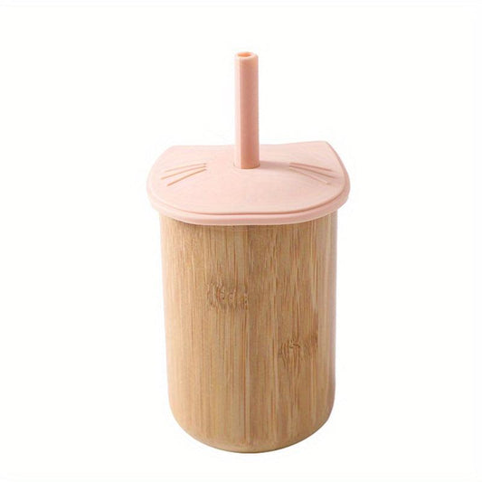 Cat Bamboo Cup with Silicone Lid for Baby Learning to Drink
