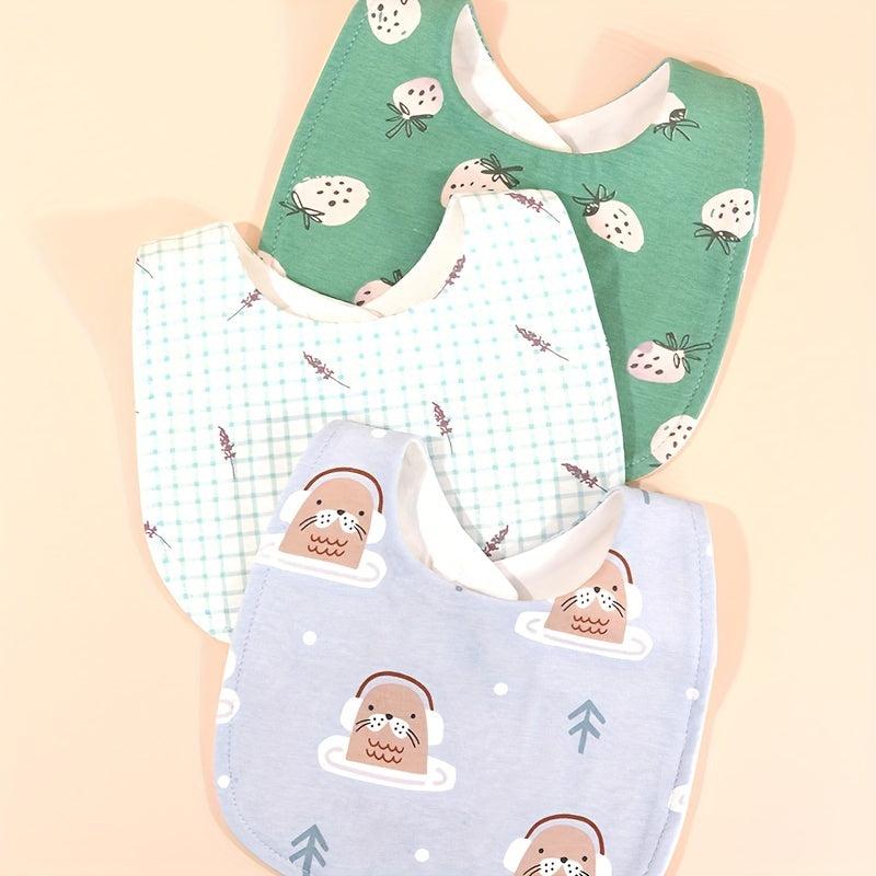 3pcs U Shaped Baby Bibs Soft Cotton Gauze Print Burp Cloths