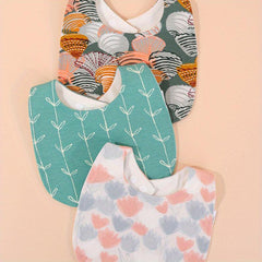 3pcs U Shaped Baby Bibs Soft Cotton Gauze Print Burp Cloths
