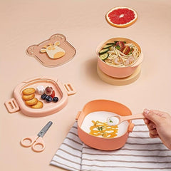 Baby Portable Complementary Food Bowl Set Lunch Box Scissors Spoon Set