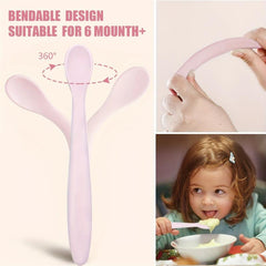 2pcs Silicone Baby Feeding Spoons Self Feeding