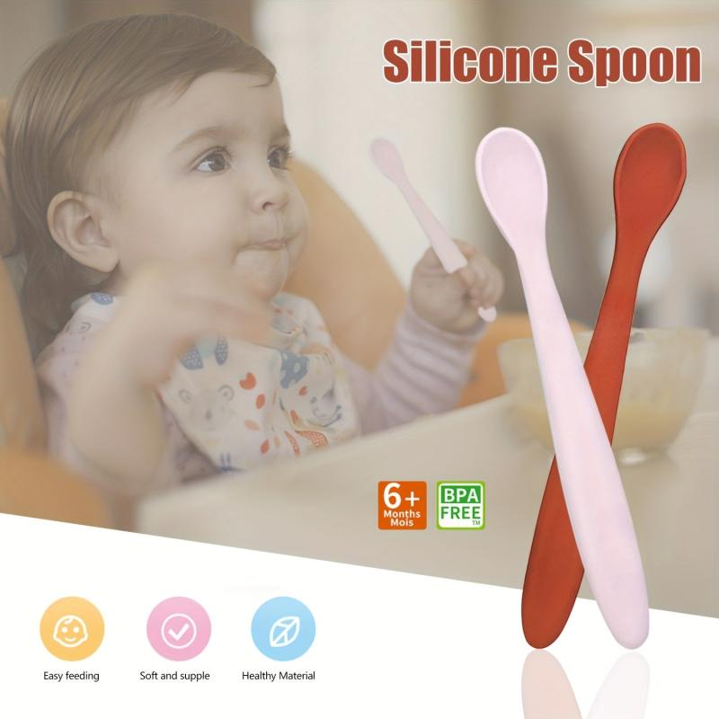 2pcs Silicone Baby Feeding Spoons Self Feeding