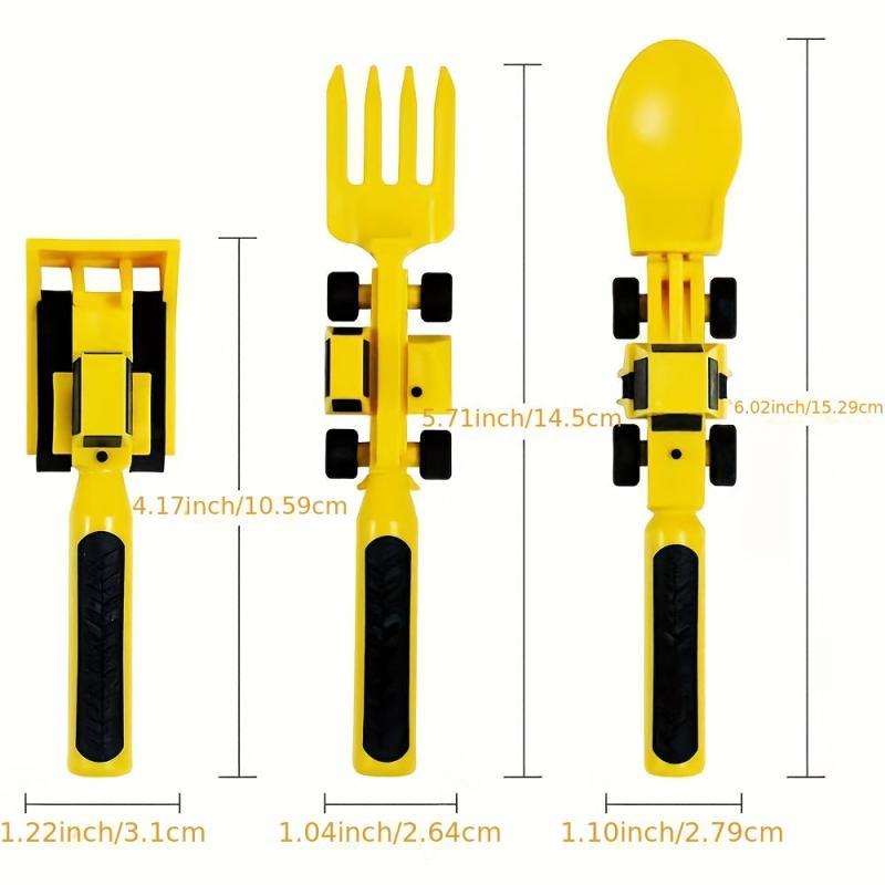 Kids Excavator Fork & Spoon Set, Bulldozer Shape Tableware