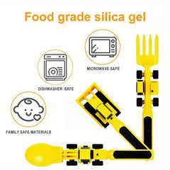 Kids Excavator Fork & Spoon Set, Bulldozer Shape Tableware