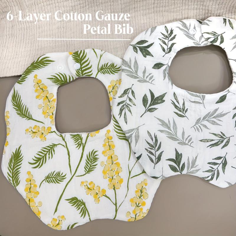Soft Absorbent Feeding Bib 6 Layer Cotton Gauze Petal Bib
