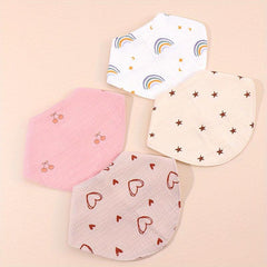 4pcs Baby Cotton Bibs Triangle Towels Soft Burp Cloth Apron Bandana Scarf